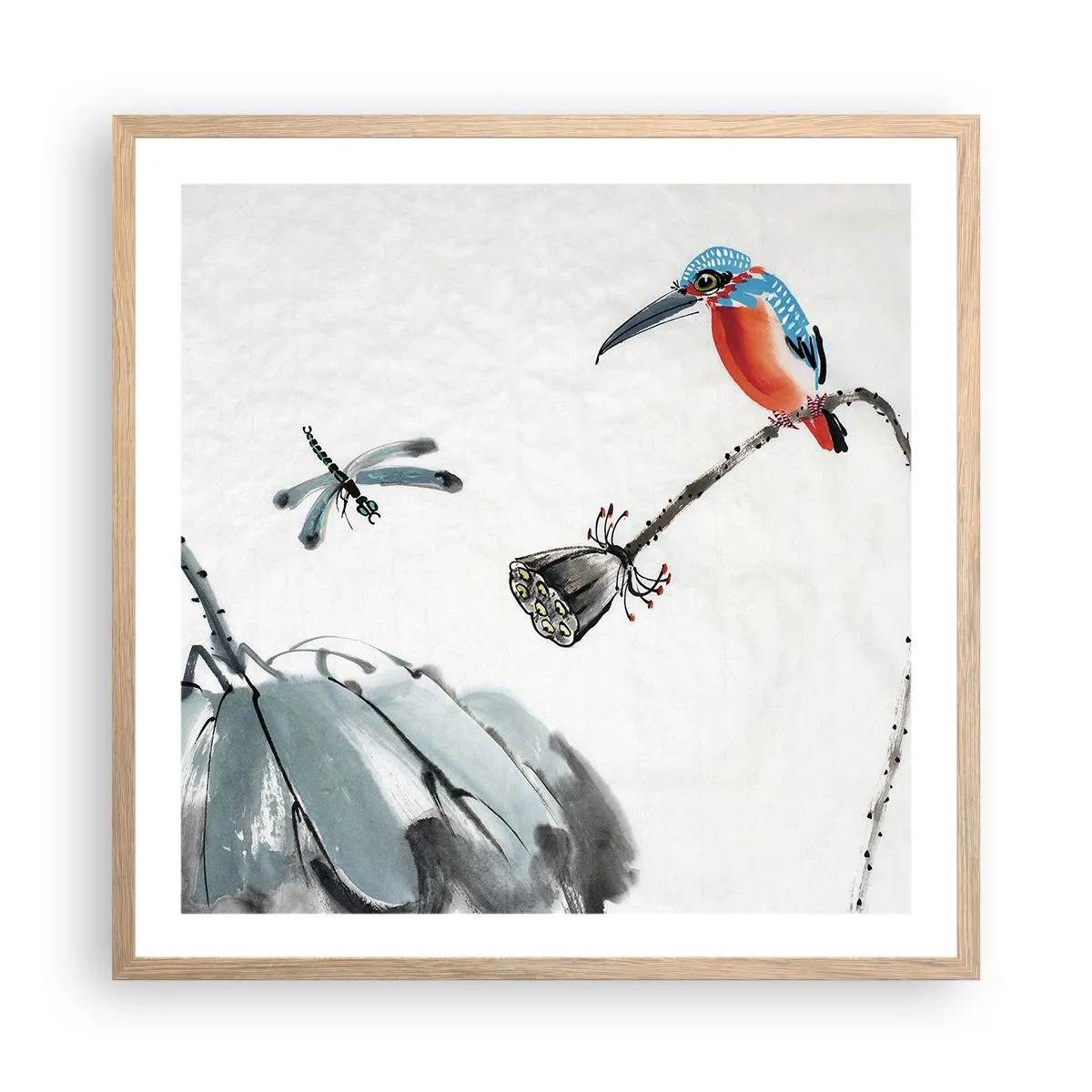Plakat i ramme af lyst egetræ - Engenes liv - 60x60 cm