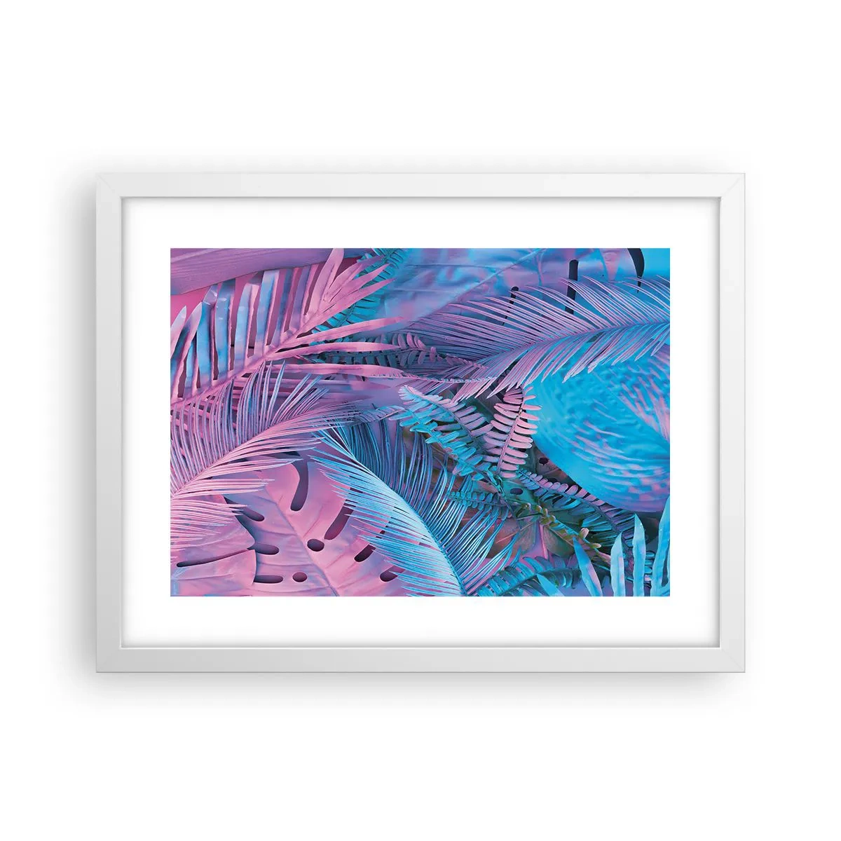 Plakat i hvid ramme - Troperne i lyserød og blå - 40x30 cm