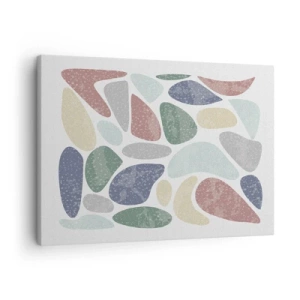 Lærredstryk - Billede på lærred - Farverige organiske former på en hvid baggrund - 70x50cm - Mosaik af pulveriserede farver - Moderne vægdekoration til stue og soveværelse ARTTOR