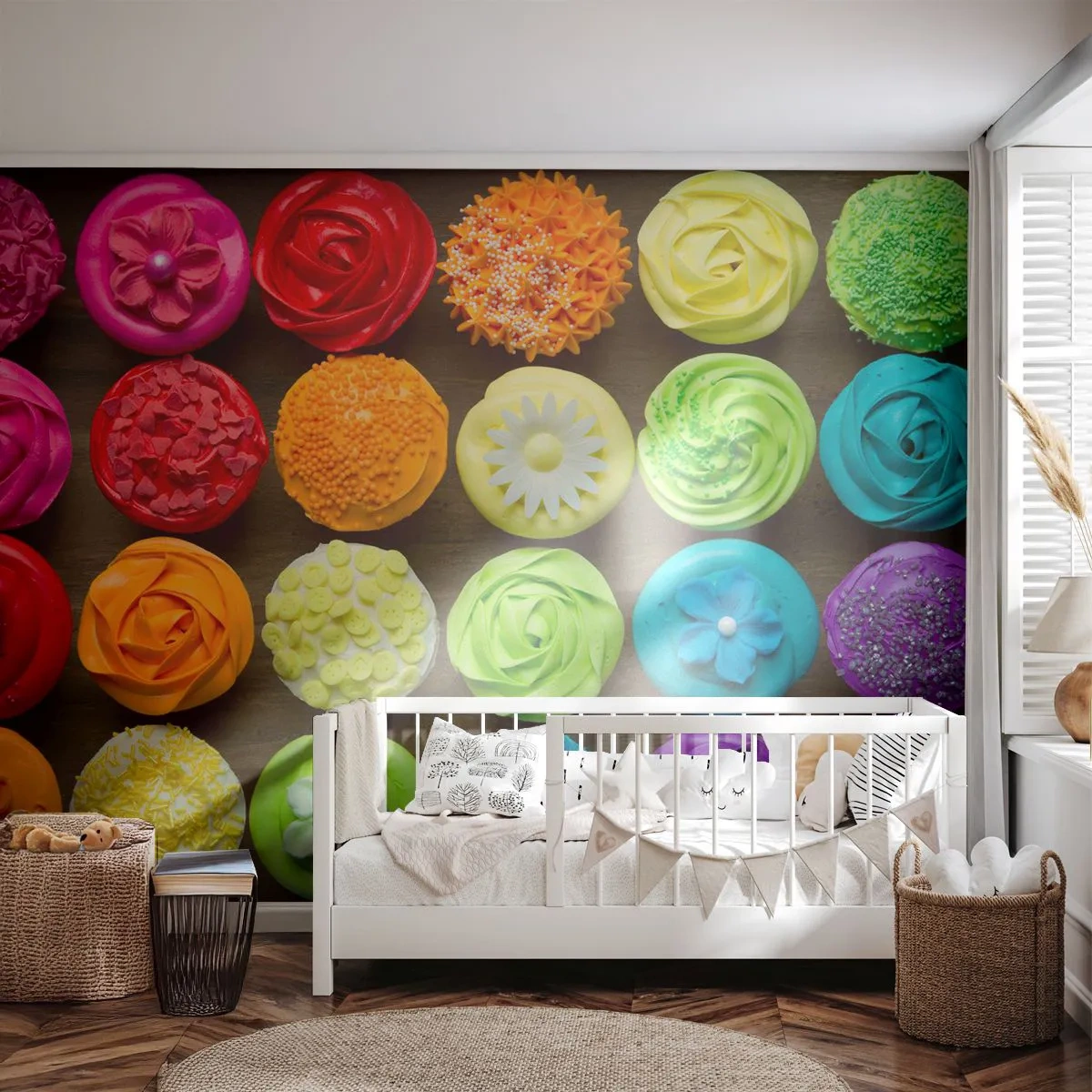 Fototapet Standard Eco - Alle er forskellige - alle er lækre - Gastronomi, farverige småkager, 3D - 400x280 cm