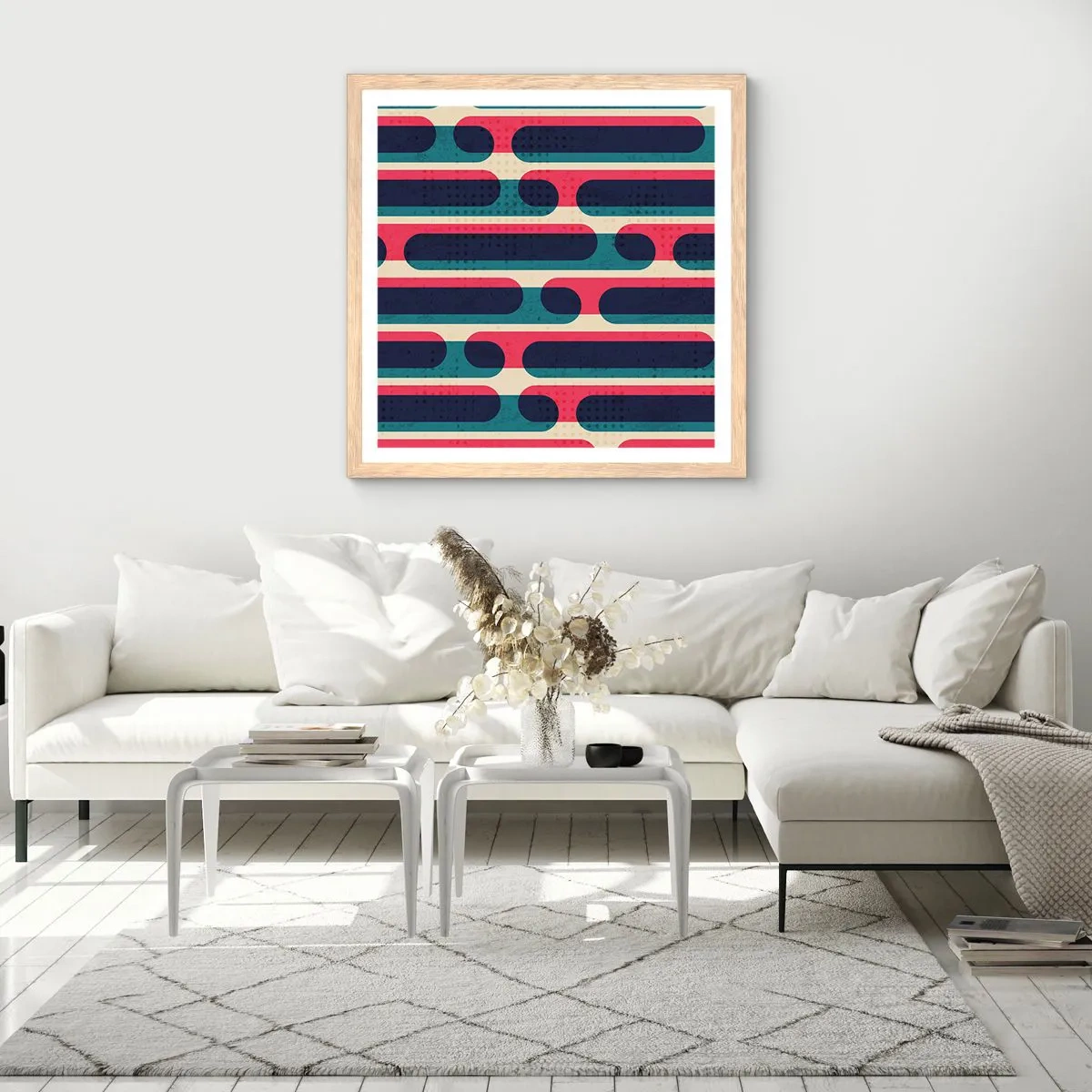 Plakat i ramme af lyst egetræ - Indad og fremad - 30x30 cm