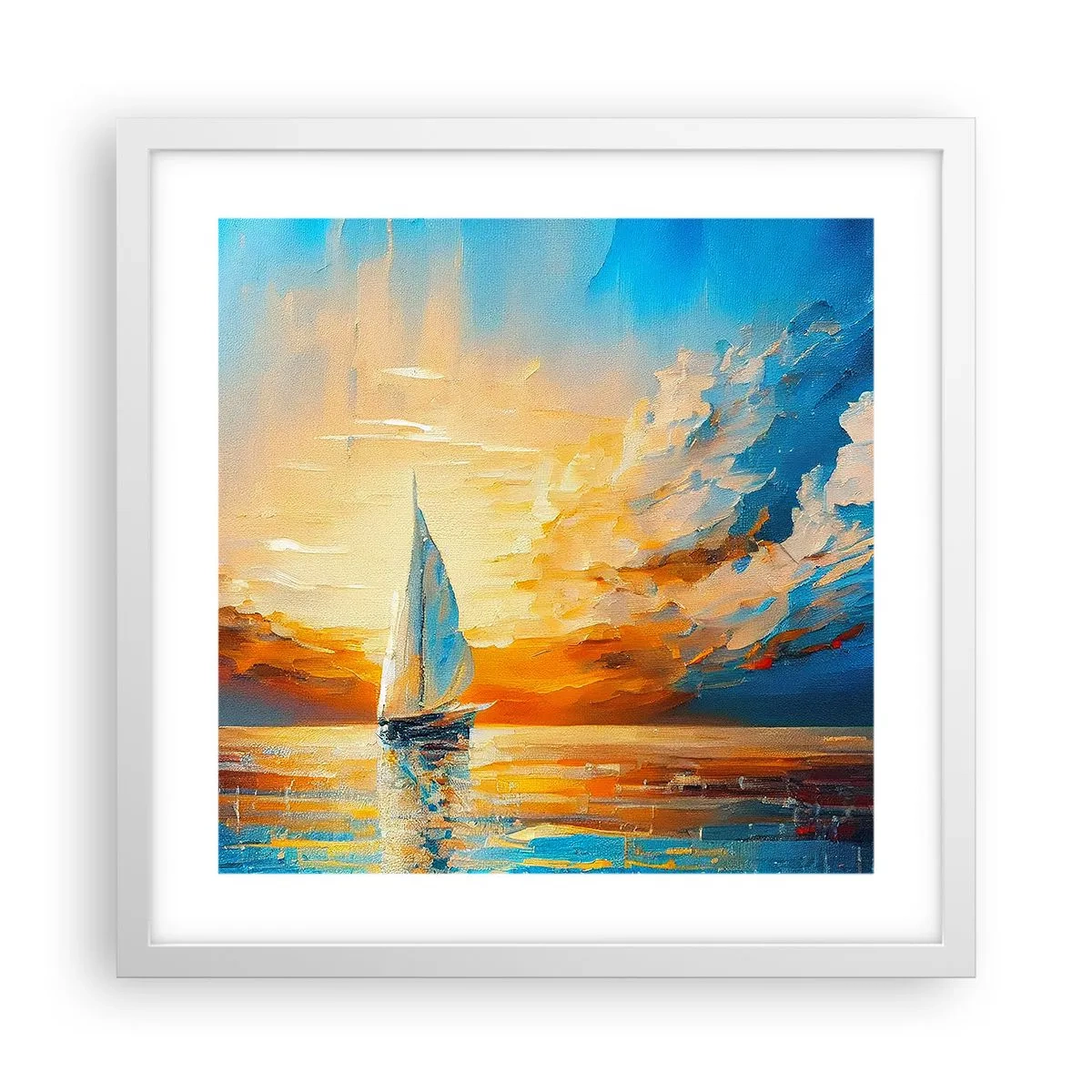 Plakat i hvid ramme - Sejler i guld - 40x40 cm