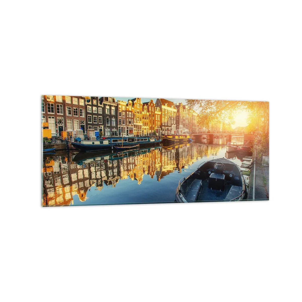 Billede på glas - Morgen i Amsterdam - 120x50 cm