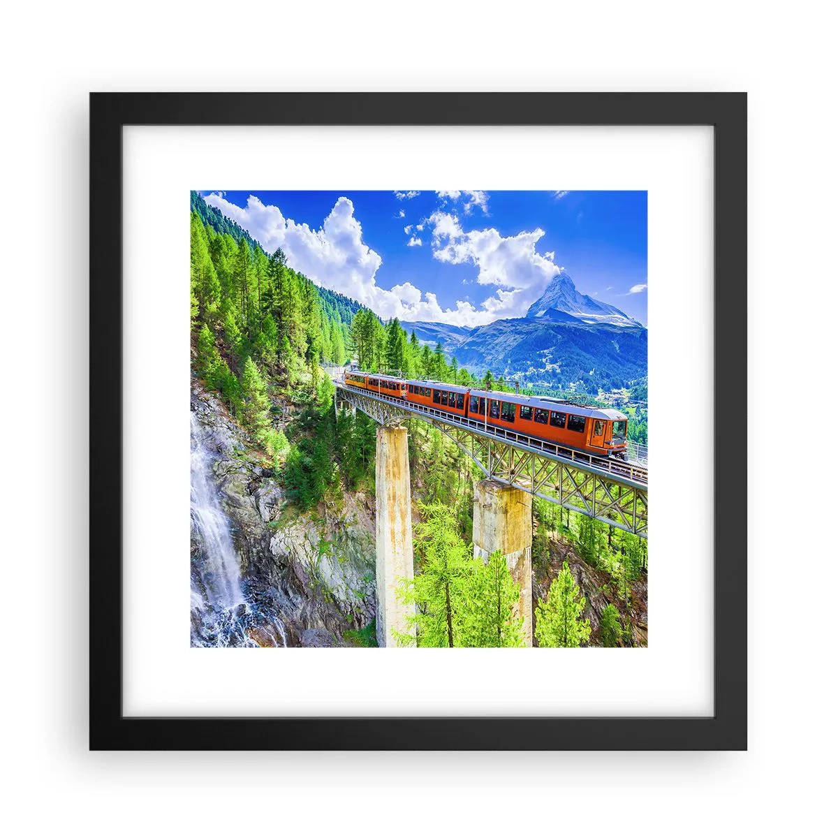 Plakat i sort ramme - Jernbane til Alperne - 30x30 cm
