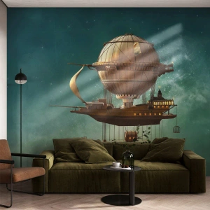 Fototapet Selvklæbende Deluxe Sticker - Jules Verne hilser - Retro, Rejse, Ballon - 300x210 cm