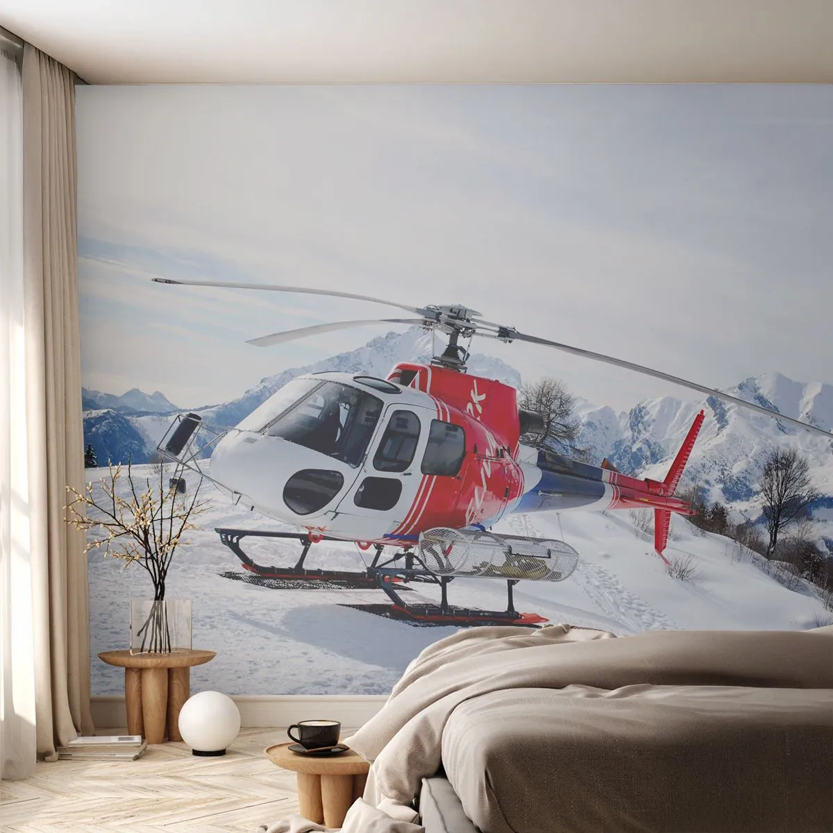 Fototapet Premium Sand - Altid klar - Helikopter, Landskab, Alperne - 100x70 cm