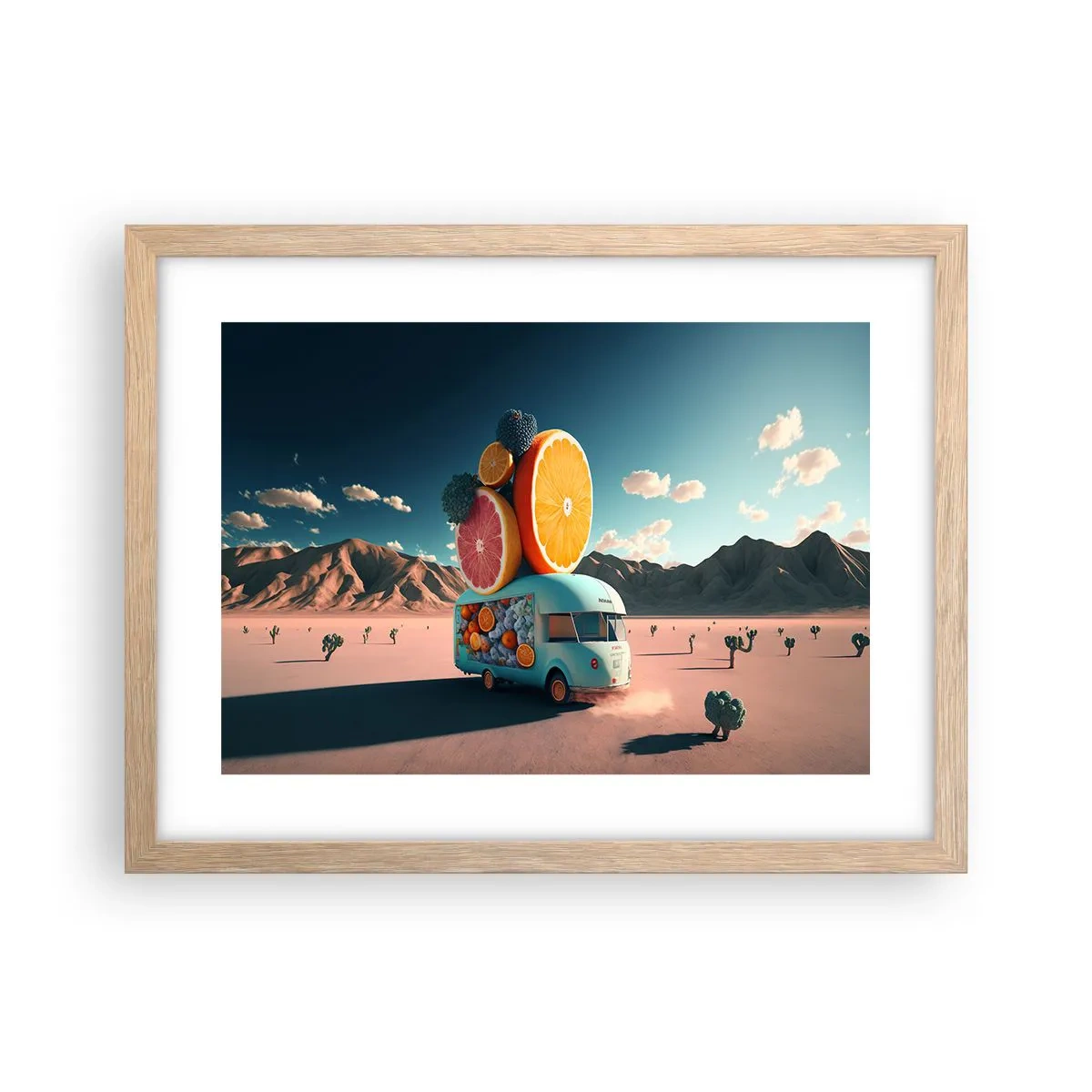 Plakat i ramme af lyst egetræ - En smag af ferie - 40x30 cm