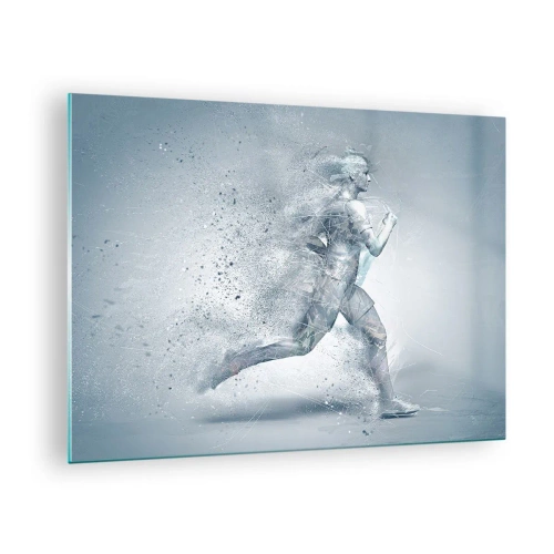 Billede på glas - Silhuet af en løbende figur i en abstrakt form - 70x50cm - Krystalklar energi - Moderne vægdekoration til stue og soveværelse ARTTOR