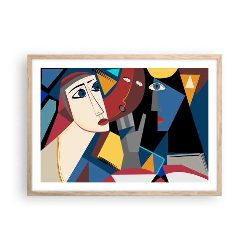 Plakat i ramme af lyst egetræ - Kubistisk samtale - 70x50 cm