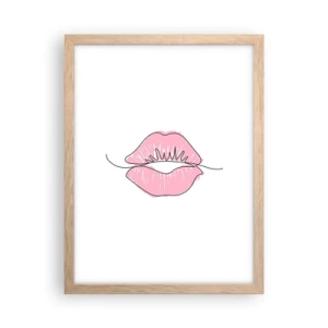 Plakat i ramme af lyst egetræ - Klar til at kysse? - 30x40 cm