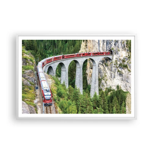 Plakat i hvid ramme - Udsigt over bjergene til gengæld - 100x70 cm
