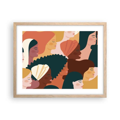 Plakat i ramme af lyst egetræ - Kun kvindelighed - 50x40 cm