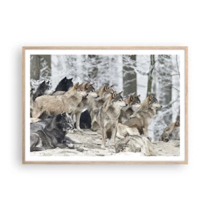 Plakat i ramme af lyst egetræ - Familie og venner - 100x70 cm