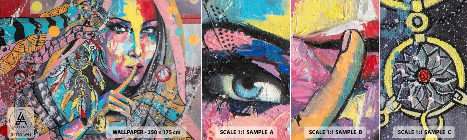 Prøve Fototapet Selvklæbende Deluxe Sticker - Vær tavs, indtil du forstår - Kvinde, Portræt af en kvinde, Boho - 100x30 cm