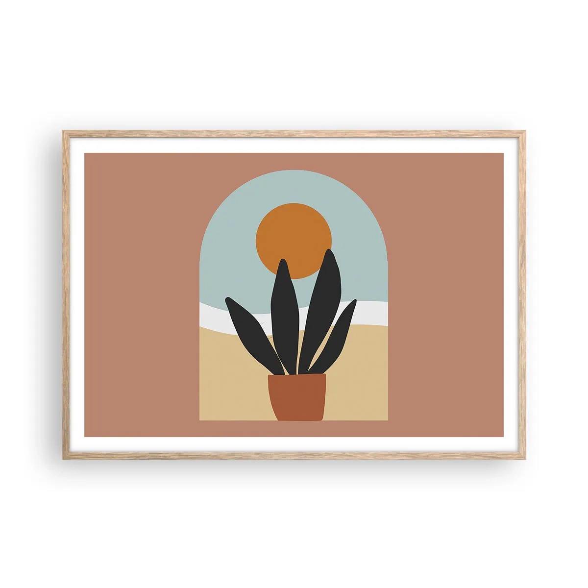 Plakat i ramme af lyst egetræ - Små glæder - 100x70 cm