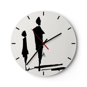 Vægur, Uret - Sorte silhuetter af to figurer på en hvid baggrund i en skitseret stil. - 30x30cm - Sikkert sammen? - Moderne vægdekoration til stue, køkken og soveværelse ARTTOR