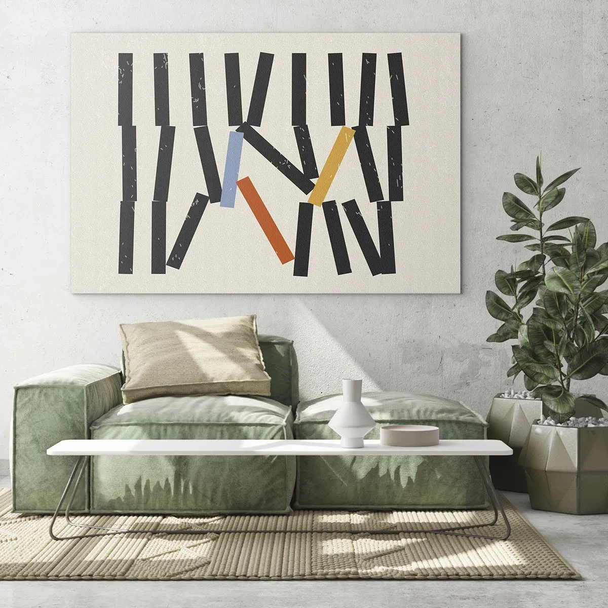 Billede på glas - En grafisk komposition stiliseret som dominobrikker med farveaccenter. - 70x50cm - Dominoer - komposition - Moderne vægdekoration til stue og soveværelse ARTTOR
