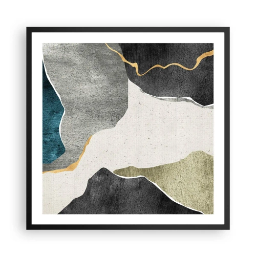 Plakat i sort ramme - Mosaikkomposition med en streng af guld - 60x60 cm