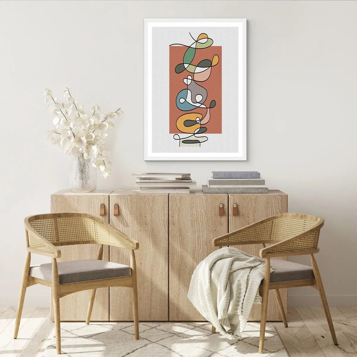 Plakat i hvid ramme - Abstraktion: et farverigt virvar - 70x100 cm