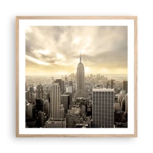 Plakat i ramme af lyst egetræ - New York vævet af grå - 60x60 cm