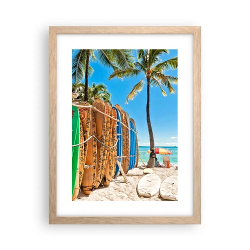 Plakat i ramme af lyst egetræ - Solrig sjov - 30x40 cm