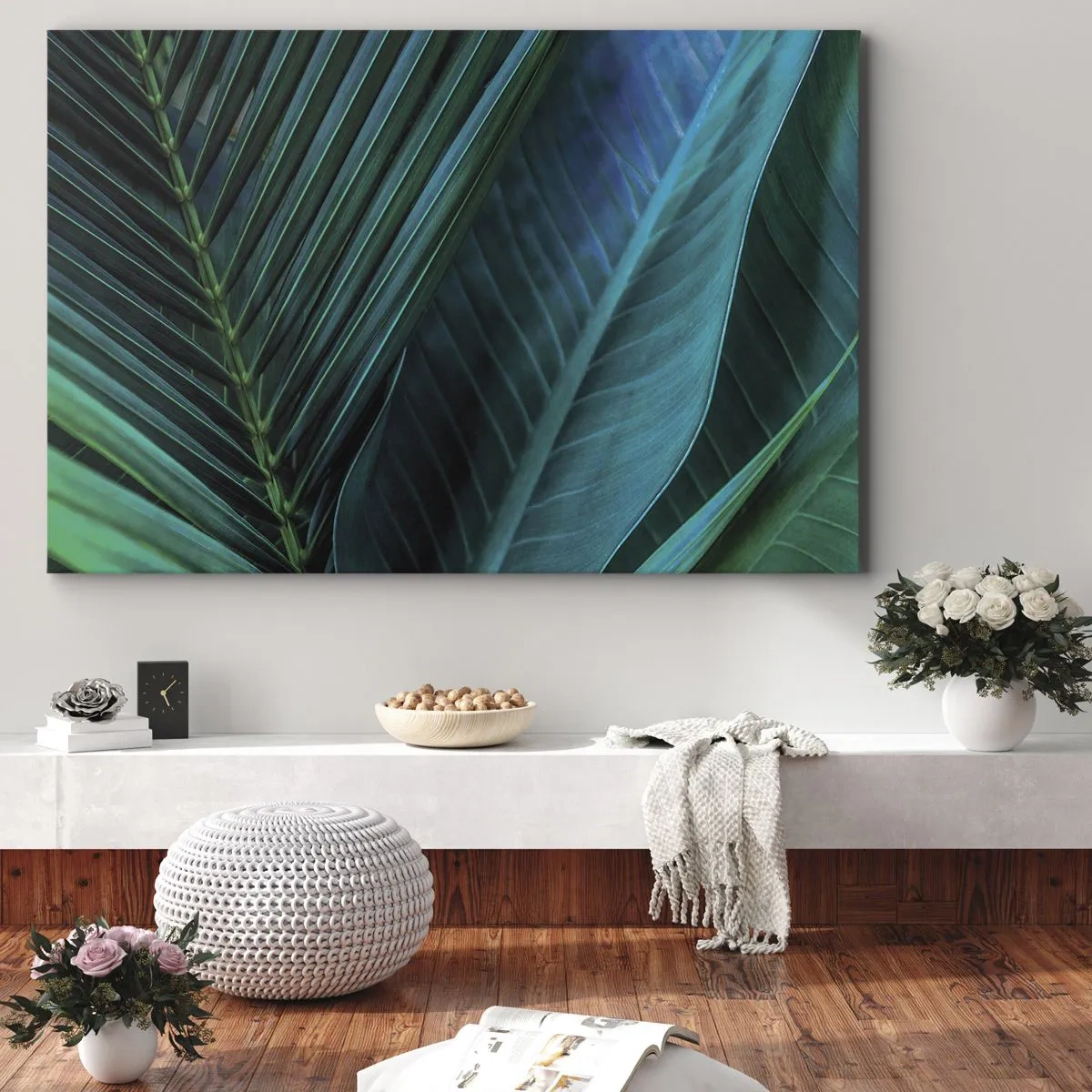 Lærredstryk - Billede på lærred - Nærbillede af tropiske grønne blade - 70x50cm - Anatomi af en grøn - Moderne vægdekoration til stue og soveværelse ARTTOR