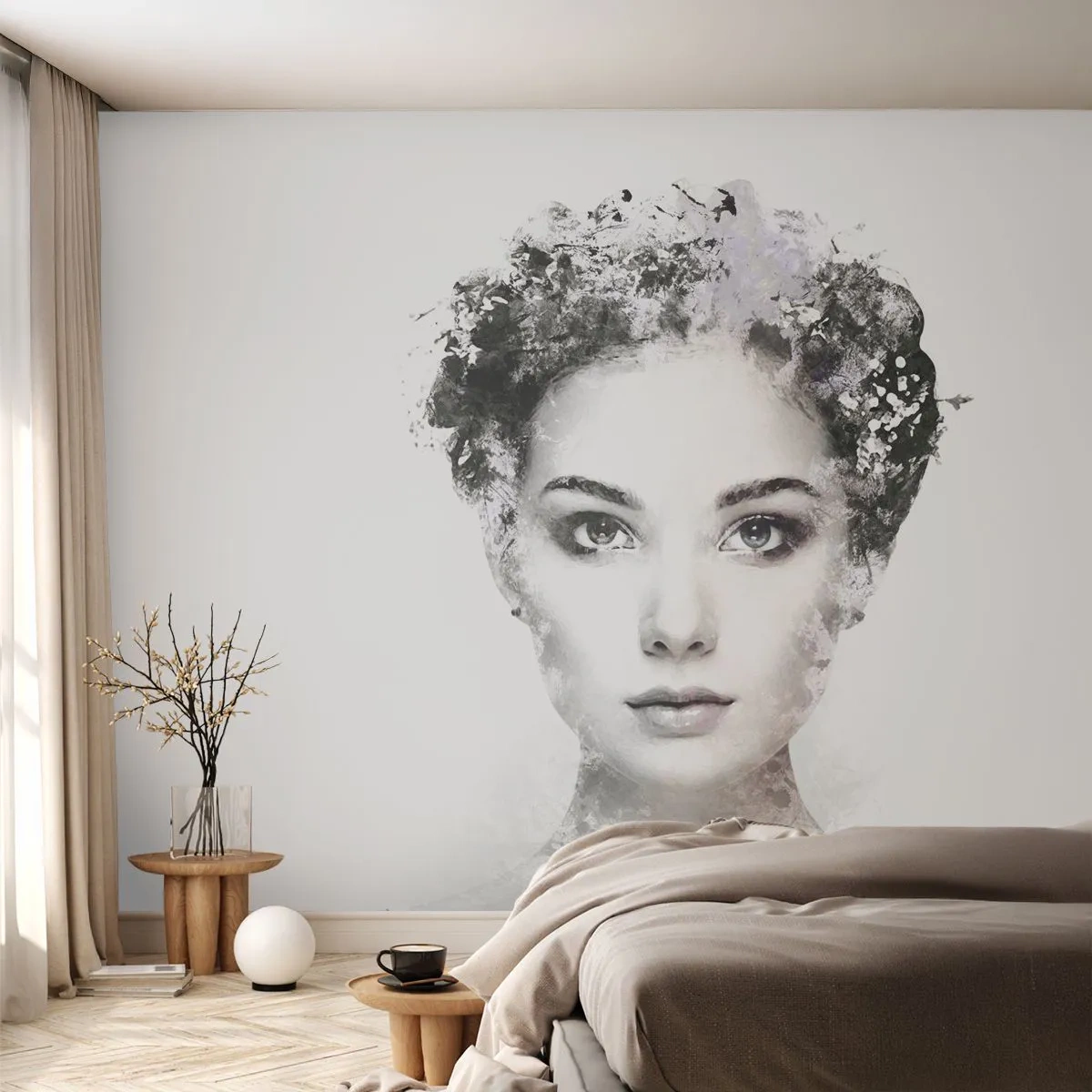 Fototapet Selvklæbende Deluxe Sticker - Et meget stilfuldt portræt - Kvindens ansigt, Kvinde, Abstraktion - 250x175 cm