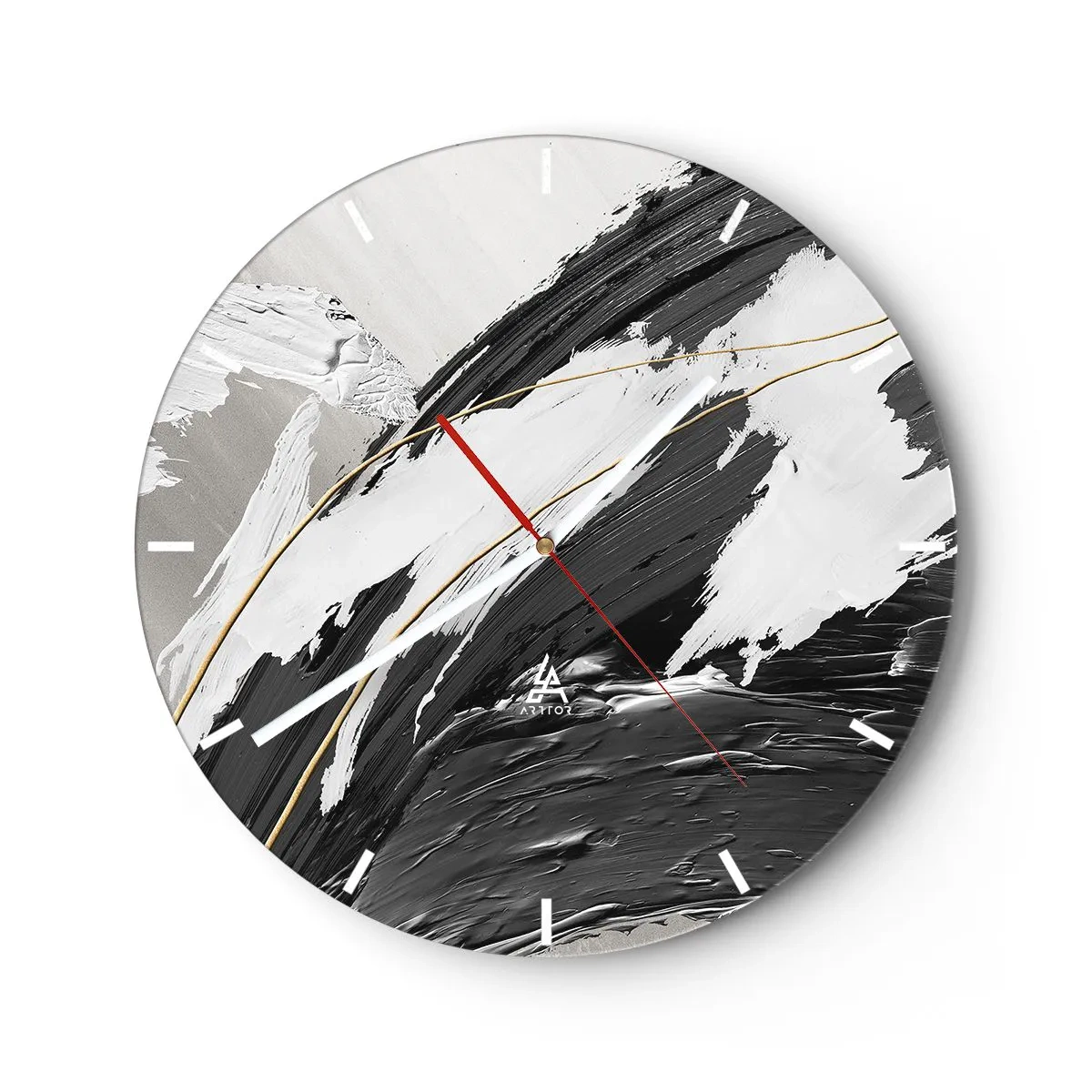 Vægur, Uret - Dynamiske penselstrøg i sort, hvid og grå - 30x30cm - Abstraktion med flair - Moderne vægdekoration til stue, køkken og soveværelse ARTTOR