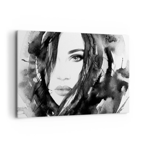 Lærredstryk - Billede på lærred - Portræt af en dame i sort og hvidt - 120x80 cm