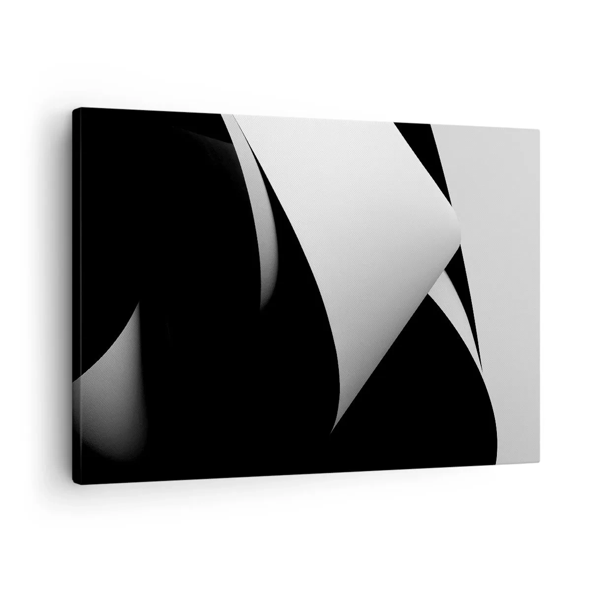 Lærredstryk - Billede på lærred - Abstrakte former i sort-hvid med slående kontraster - 70x50cm - Lysflader fra skyggernes dybder - Moderne vægdekoration til stue og soveværelse ARTTOR