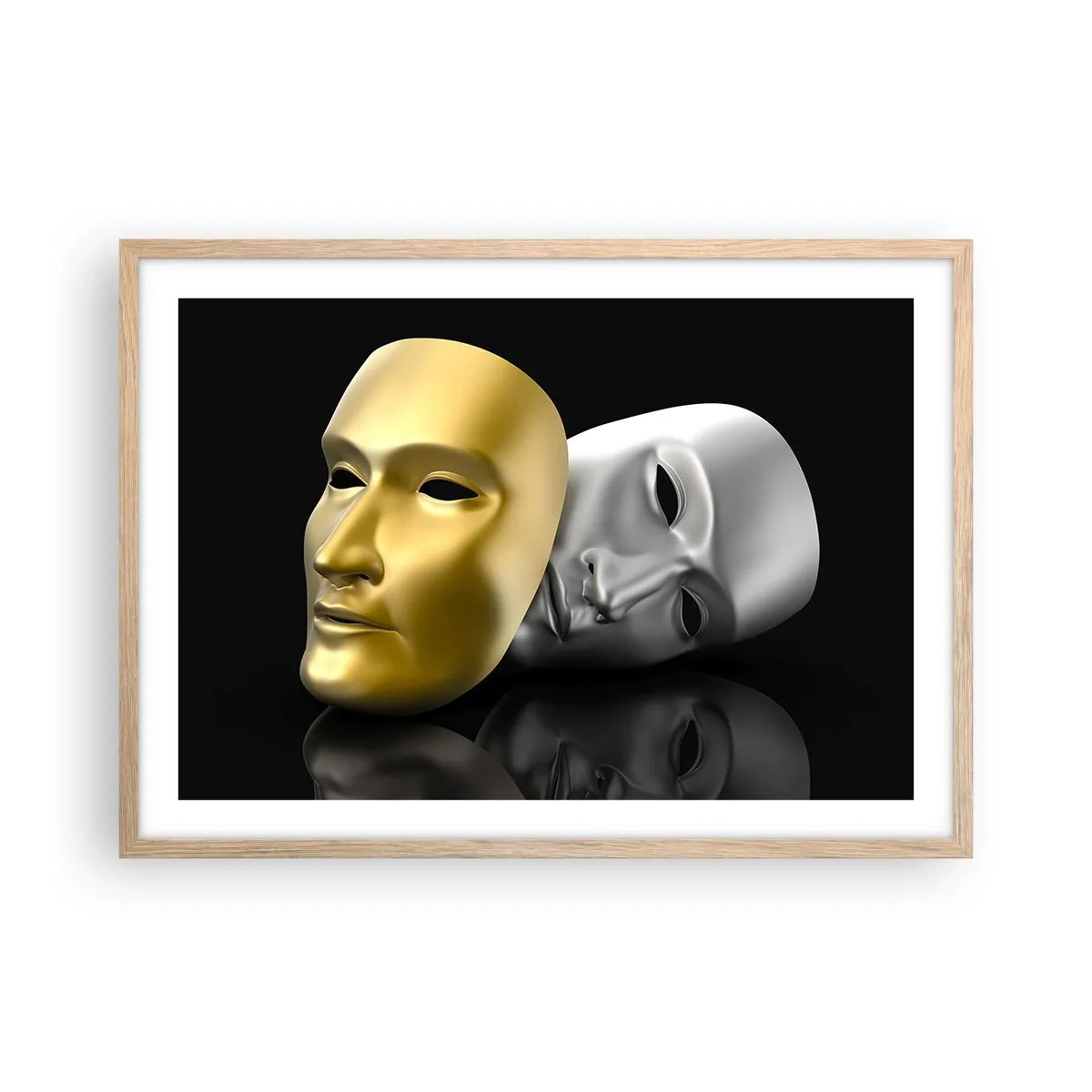 Plakat i ramme af lyst egetræ - Livet er teater - 70x50 cm