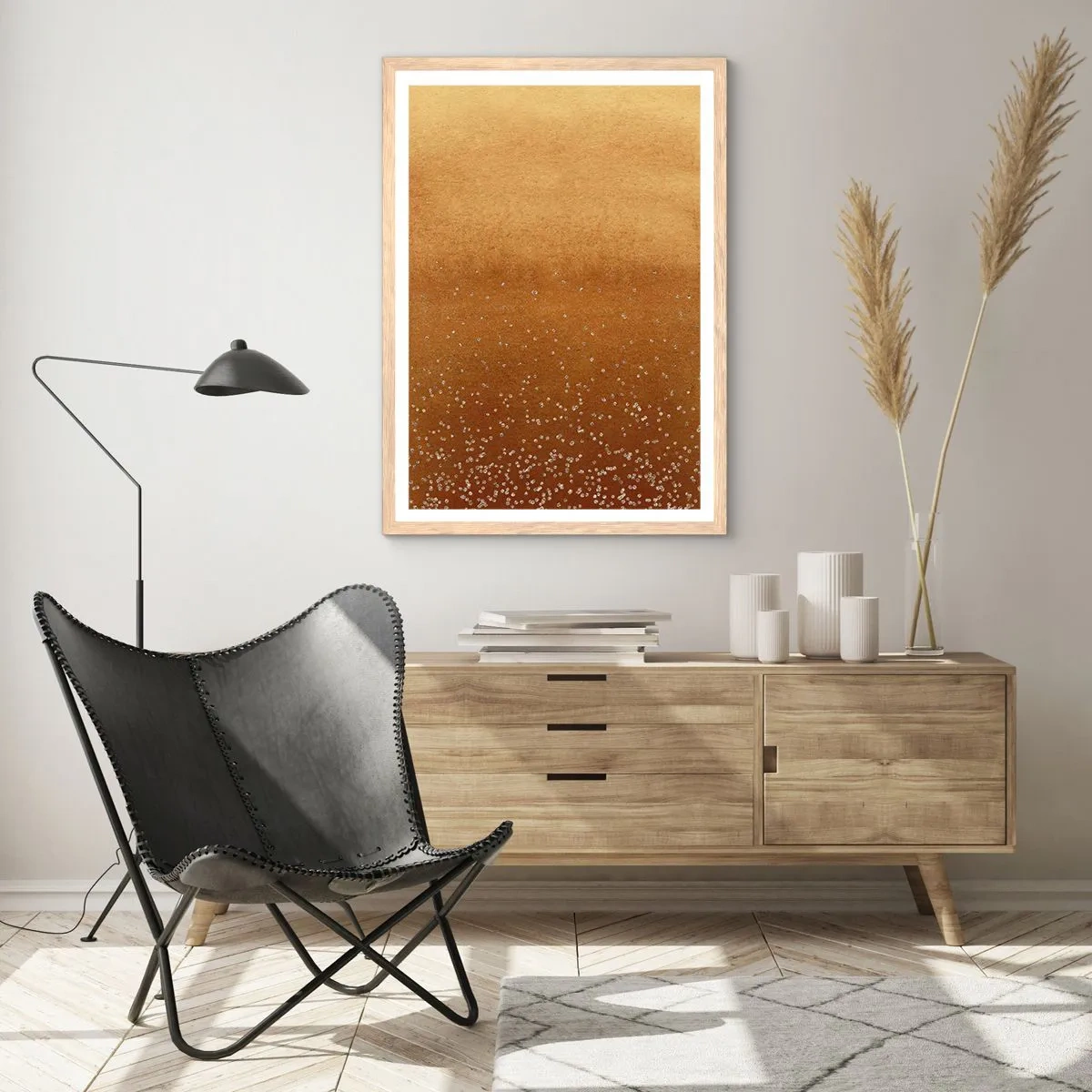 Plakat i ramme af lyst egetræ - Lysets fødsel - 40x50 cm