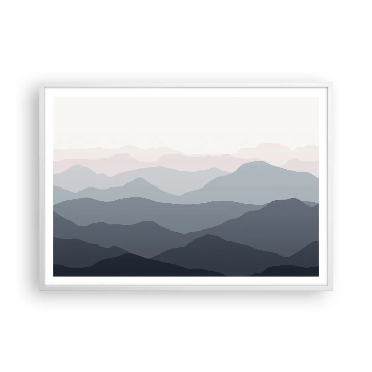 Plakat i hvid ramme - Bølger af bjerge - 100x70 cm
