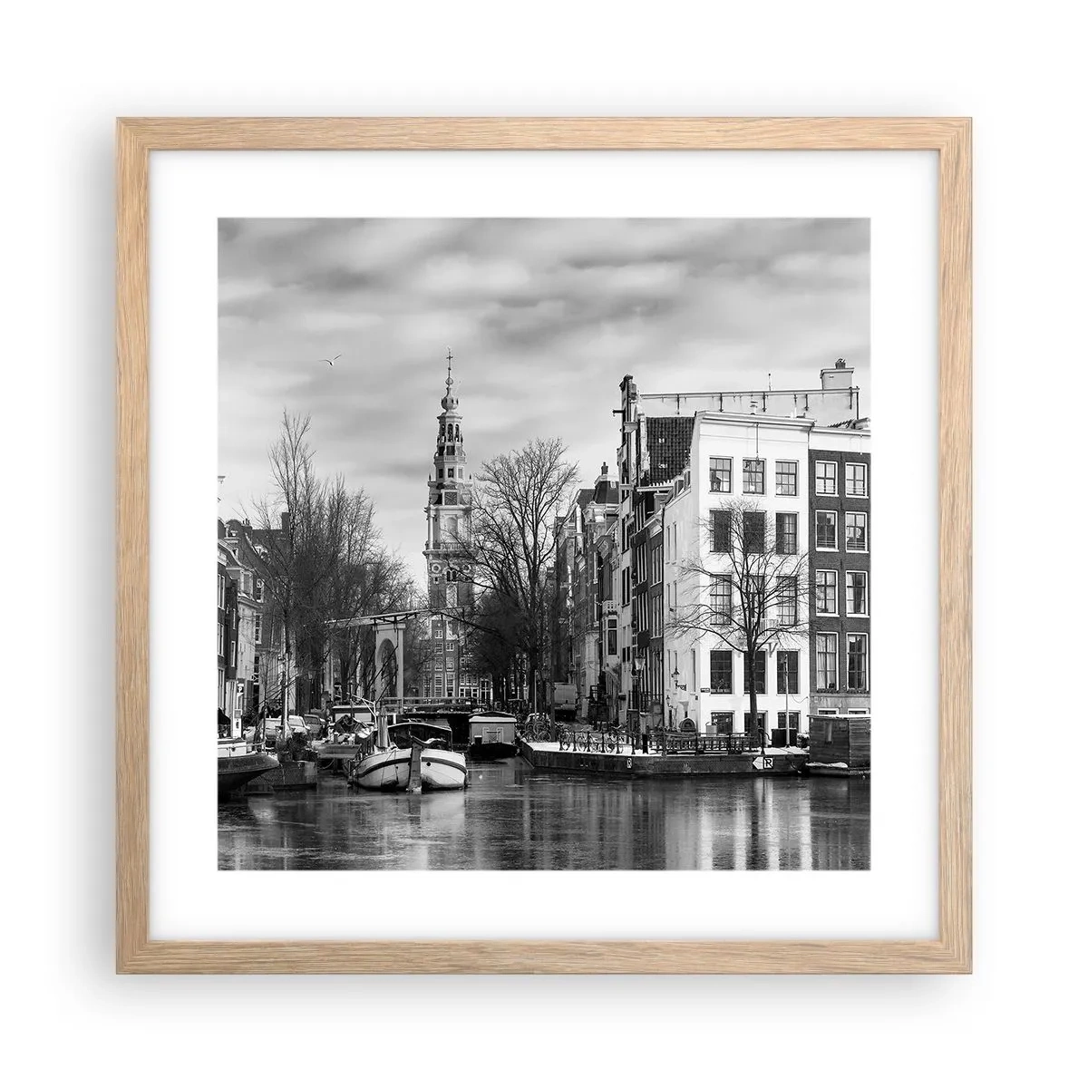 Plakat i ramme af lyst egetræ - Amsterdam stemning - 40x40 cm
