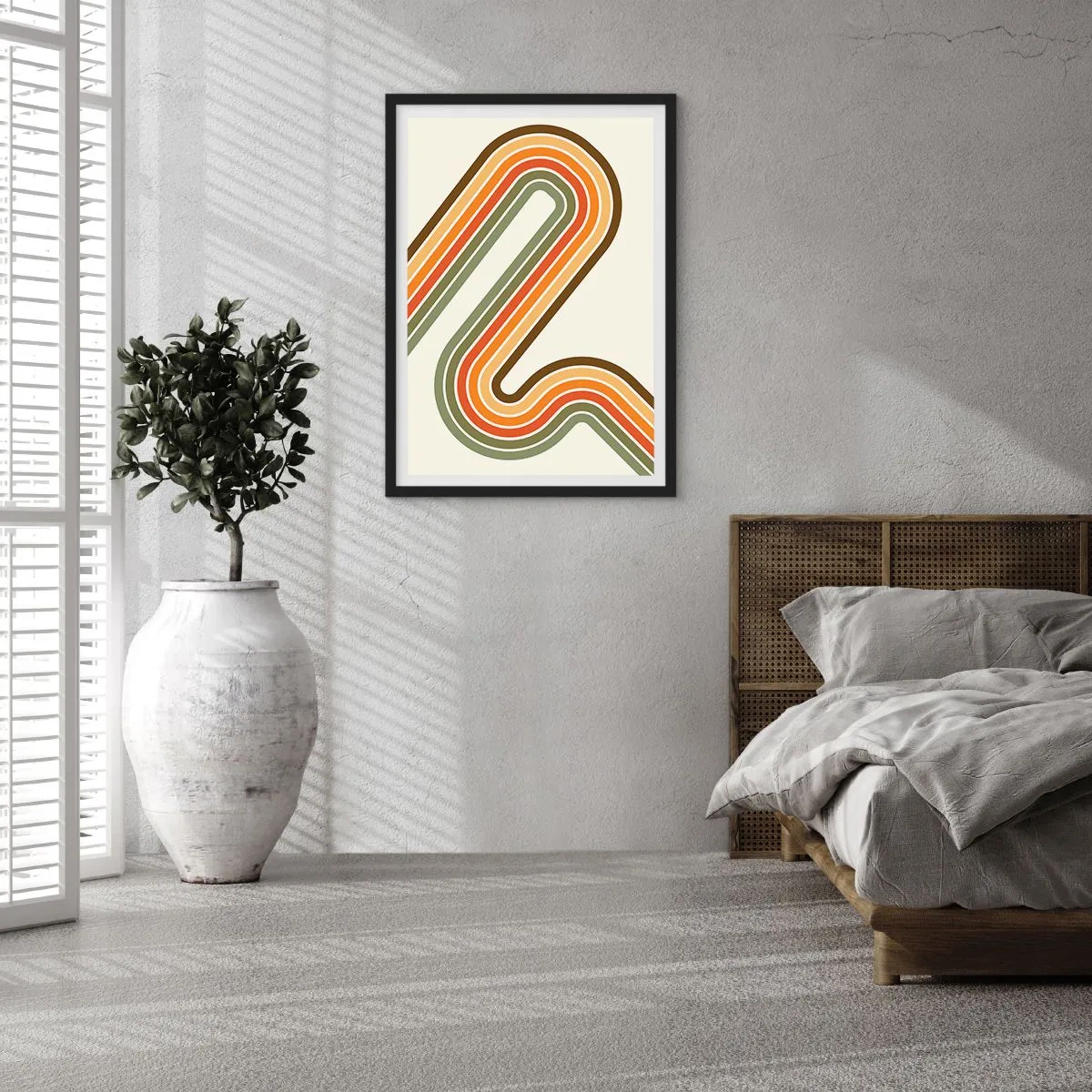 Plakat i sort ramme - Farverige linjer i retrostil - 50x70cm - Zigzag til destinationen - Moderne vægdekoration til stue og soveværelse ARTTOR