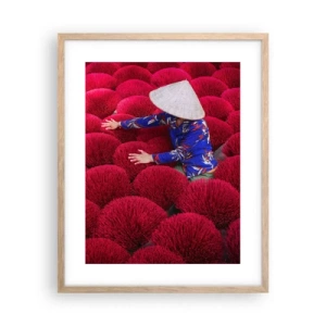 Plakat i ramme af lyst egetræ - I en rismark - 40x50 cm