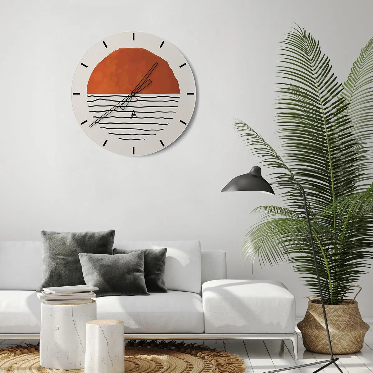 Vægur, Uret - Minimalistisk solnedgang over vandet - 30x30cm - I en japansk atmosfære - Moderne vægdekoration til stue, køkken og soveværelse ARTTOR