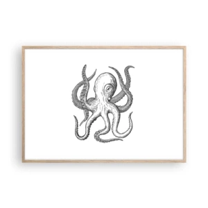 Plakat i ramme af lyst egetræ - Dans med bølger - 100x70 cm