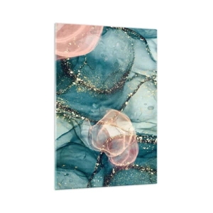 Billede på glas - Silkeblå, tyl lyserød - 70x100 cm