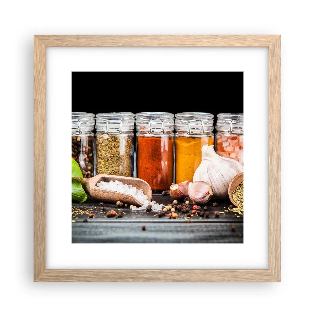 Plakat i ramme af lyst egetræ - For at livet kan smages - 30x30 cm