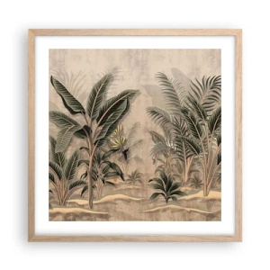 Plakat i ramme af lyst egetræ - Gravering i kolonistil - 50x50 cm