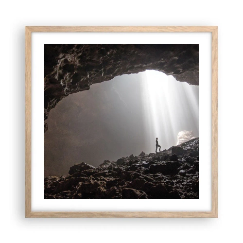 Plakat i ramme af lyst egetræ - Lysende grotte - 50x50 cm