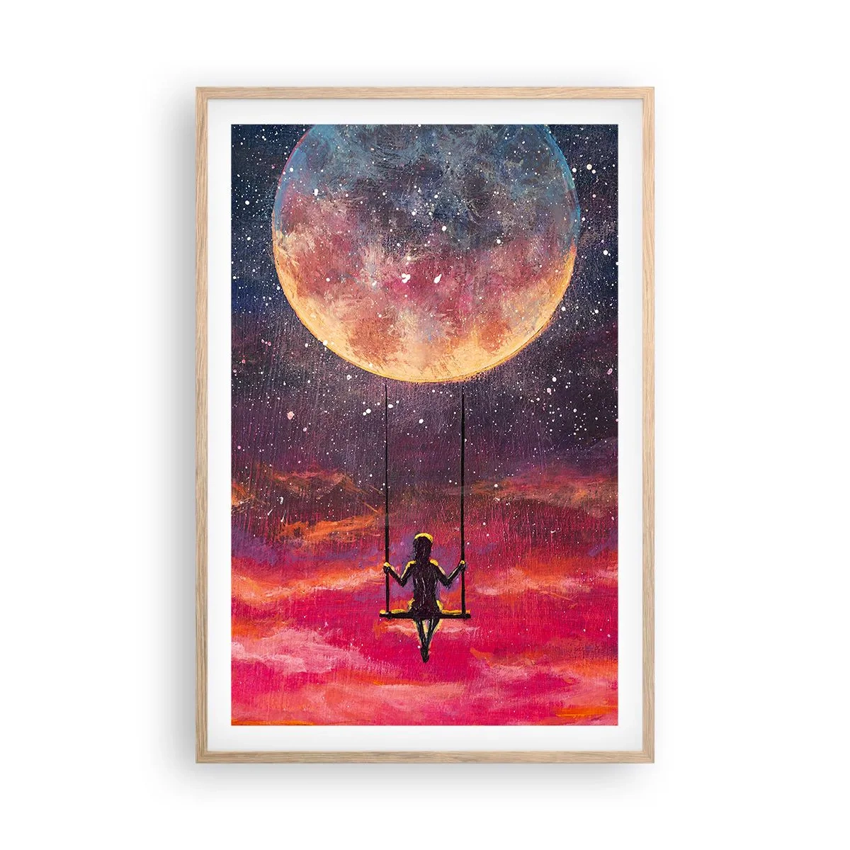 Plakat i ramme af lyst egetræ - Glæd dig i skyerne - 61x91 cm