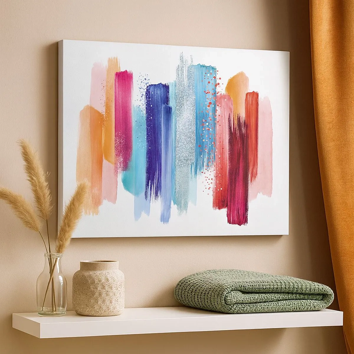 Lærredstryk - Billede på lærred - Farverige penselstrøg på en hvid baggrund - 70x50cm - Op og ned - Moderne vægdekoration til stue og soveværelse ARTTOR