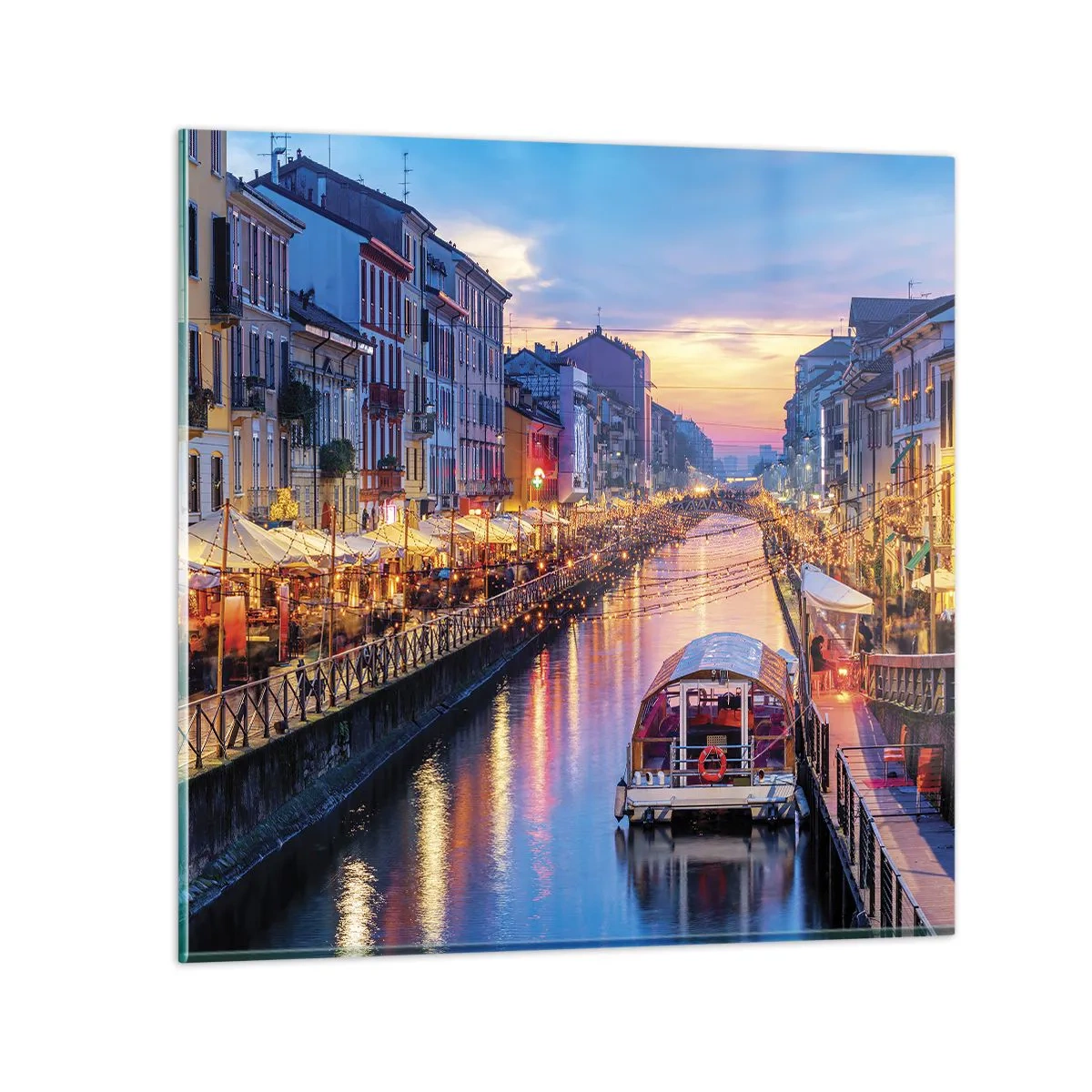 Billede på glas - En aften med lys og sjov - 30x30 cm