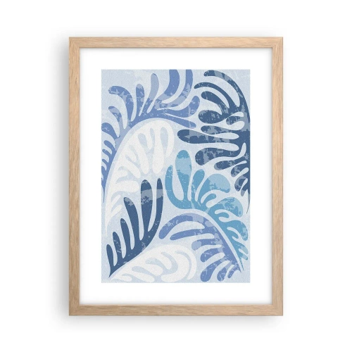 Plakat i ramme af lyst egetræ - Blå bregner - 30x40 cm