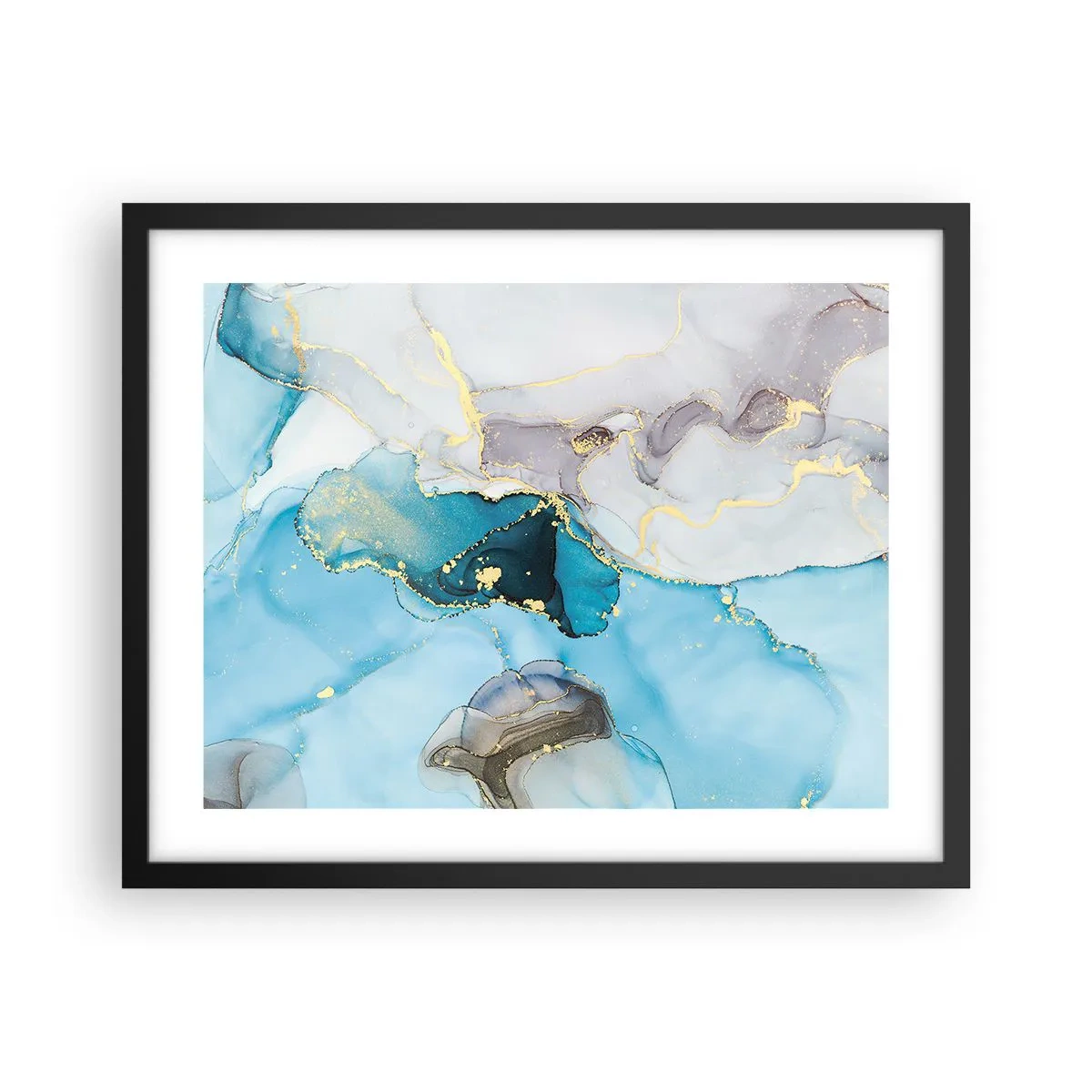 Plakat i sort ramme - En undersøgelse af mødet mellem grå og turkis - 50x40 cm