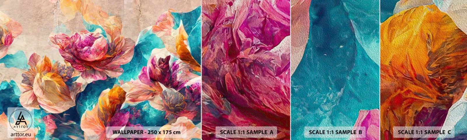 Prøve Fototapet Premium Sand - Den farverige pragt i en buket - Blomster, Pastel, Stykke - 100x30 cm