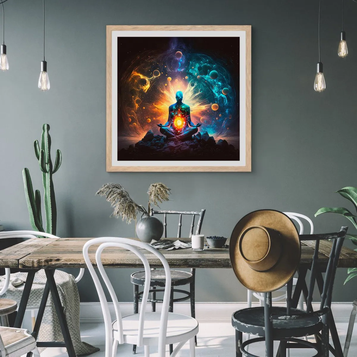 Plakat i ramme af lyst egetræ - Kosmisk ro - 50x50 cm