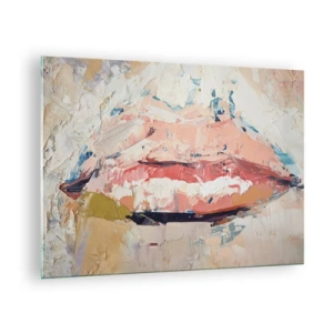Billede på glas - Abstrakt billede af læber i en ekspressiv maleteknik - 70x50cm - Vækker sanserne - Moderne vægdekoration til stue og soveværelse ARTTOR